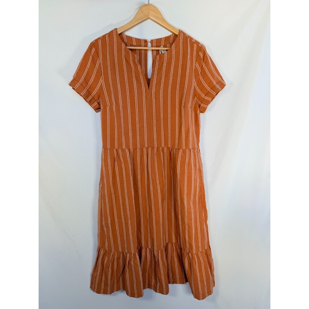 Women's Canopy Linen Blend Notch Neck Dress Rust Orange Size M